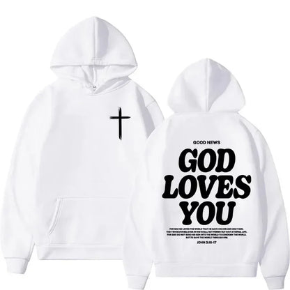 Hoodies Harajuku Christian Aesthetics Jesus Church Bible God Loves You Hoodies Men and Women Retro Sweaters Street Clothing Y2K