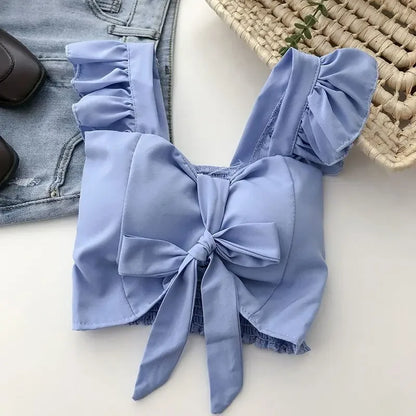 Crop Tops Camis Women Ruffles Sexy Elegant Simple Streetwear Vintage Summer Holiday Casual Young Aesthetic All-match Ulzzang New