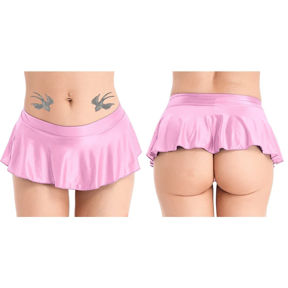 Sexy Womens Glossy Short Skirt Shiny Skater Dance Party Skirt  A-line Skirt 2023 Fashion Summer Women&