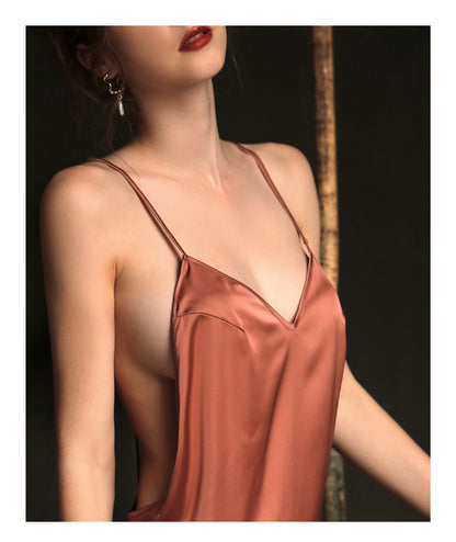 Sexy Pajamas Night Dress Women Sleepwear Deep V Suspender Nightdress Beauty Back Simulation Silk Nightgowns Thin Home Clothes