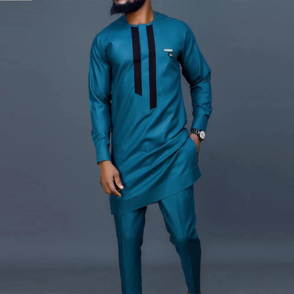 Kaftan Men Wedding Suits Groom Embroidered Pocket Top And Pants Kaunda Suit African casual Outfits Party Fashion Two-piece Set