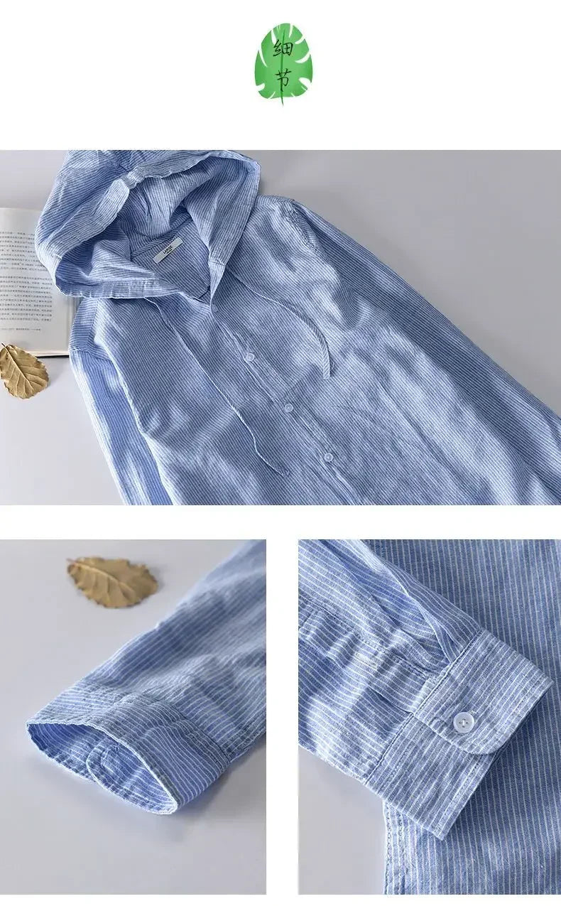 Long-sleeved Spring Summer New Solid Inen Shirt Trendy Men&