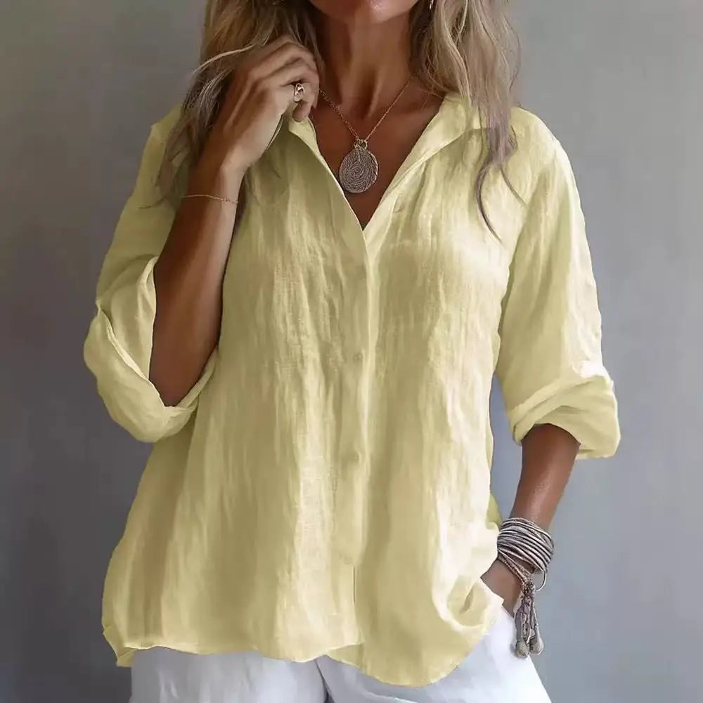 Summer Cotton Linen Blouses Women 2025 Fashion White V-neck Three Quarter Sleeve Loose Shirts Female Spring Casual Lady Clothes
