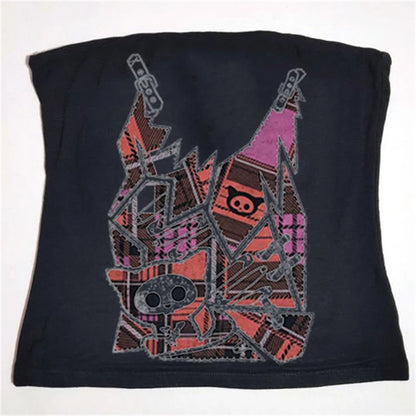 Aesthetic Women Crop Tops  Black Crop Tops Slim Harajuku Y2K Goth Short Sleeve Y2K Fashion  graphics fairy grunge Summer E-girl
