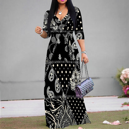 Plus Size Dresses for Women Print Maxi Dresses Flowy 3/4 Sleeve with Belt