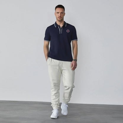New Men Polo Shirts Short Sleeve Polo Collar Patchwork Solid Men&
