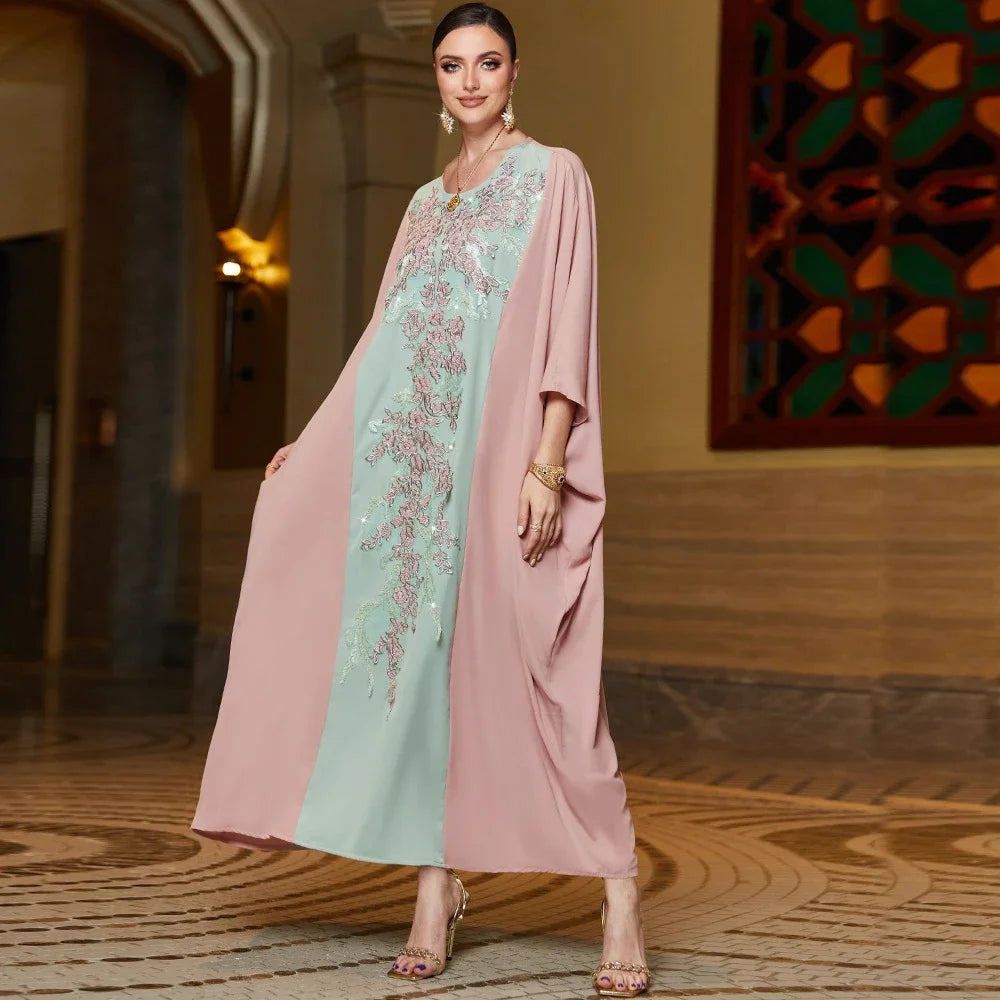 Moroccan Caftan Abayas Muslim Women Embroidery Bat Sleeve Maxi Dresses Eid Ramadan Kaftan Turkey Arabic Islamic Dubai Djellaba
