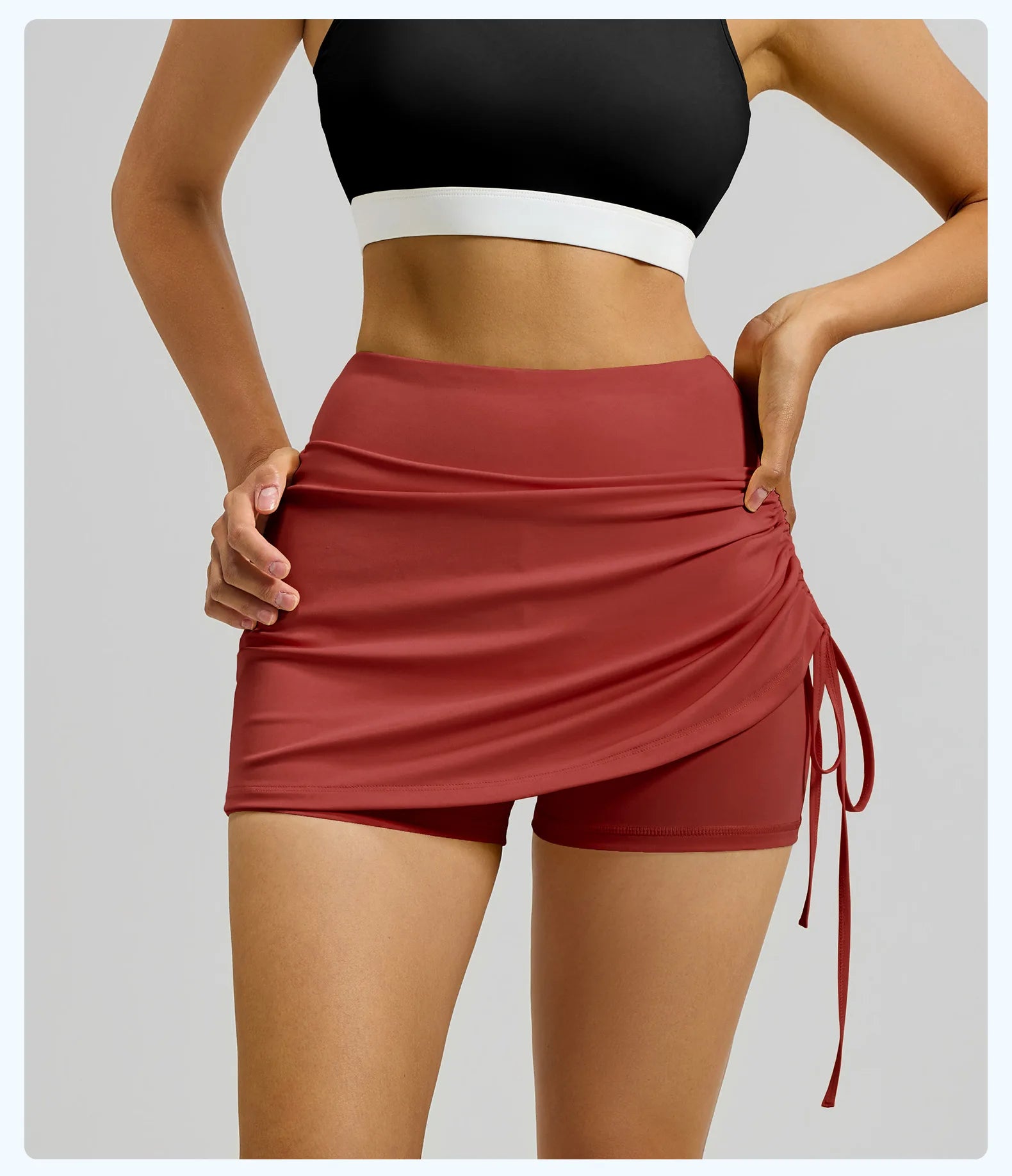 Shirring Sports Skirts with Safety Trousers for Women High Elastic Fashion Casual Fitness Skirts Fake Two Pieces Yoga Skirts