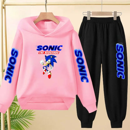 Kids Long-sleeved Clothing Supersonic Jogging Blue Sweatshirt Top Coat+Pants Hoodie Boys Girls 3-12Yrs Clothes Casual Sports Set
