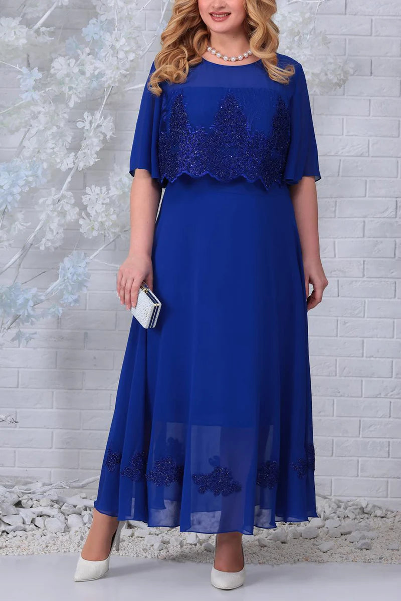 Plus Size Chiffon Half Sleeve Fake Two Pieces Maxi Dresses