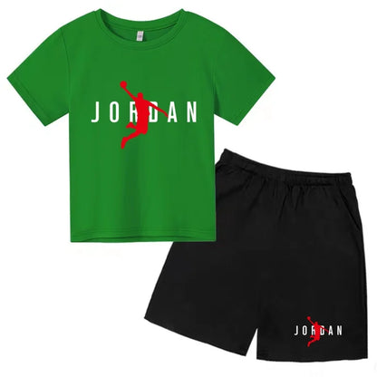 Children Summer Clothes T-shirt Sports Wear Letter Short-Sleeved +Shorts Boy 2P Girl Casual Fashion Coat Sunshine Basketball Set