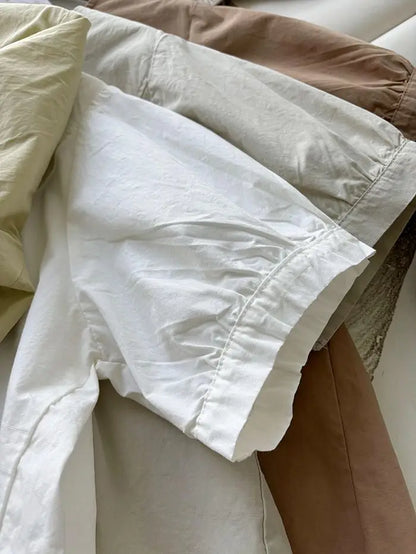 Women Round Neck Blouse Short Sleeve Button Down Loose Casual Solid Color Summer Shirt
