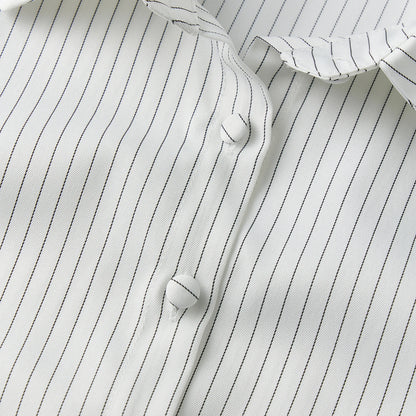 Women Button Down Slim Fit Striped Shirt Fashionable Summer Short Sleeve Turn Down Collar Tops for Casual Daily Wear