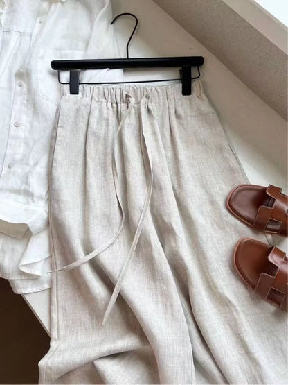 Summer High Waist Linen Pants Women Men Fashion Boho Wide Leg Palazzo Trousers Brown Casual Loose Beach Drag Pants