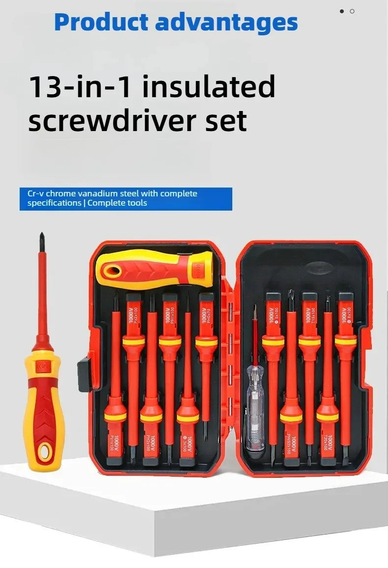 Electrician Tools Kit 13pcs Insulated Screwdriver Set Professional Changeable Repair Screw Drivers for Safety Multifunctional