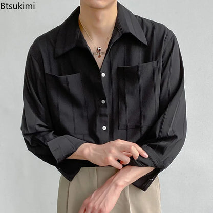 High-end Men Clothing Long Sleeve Business Social Shirts Fashion Drapped Solid All-match Blouse Non-ironing Dress Shirts for Men