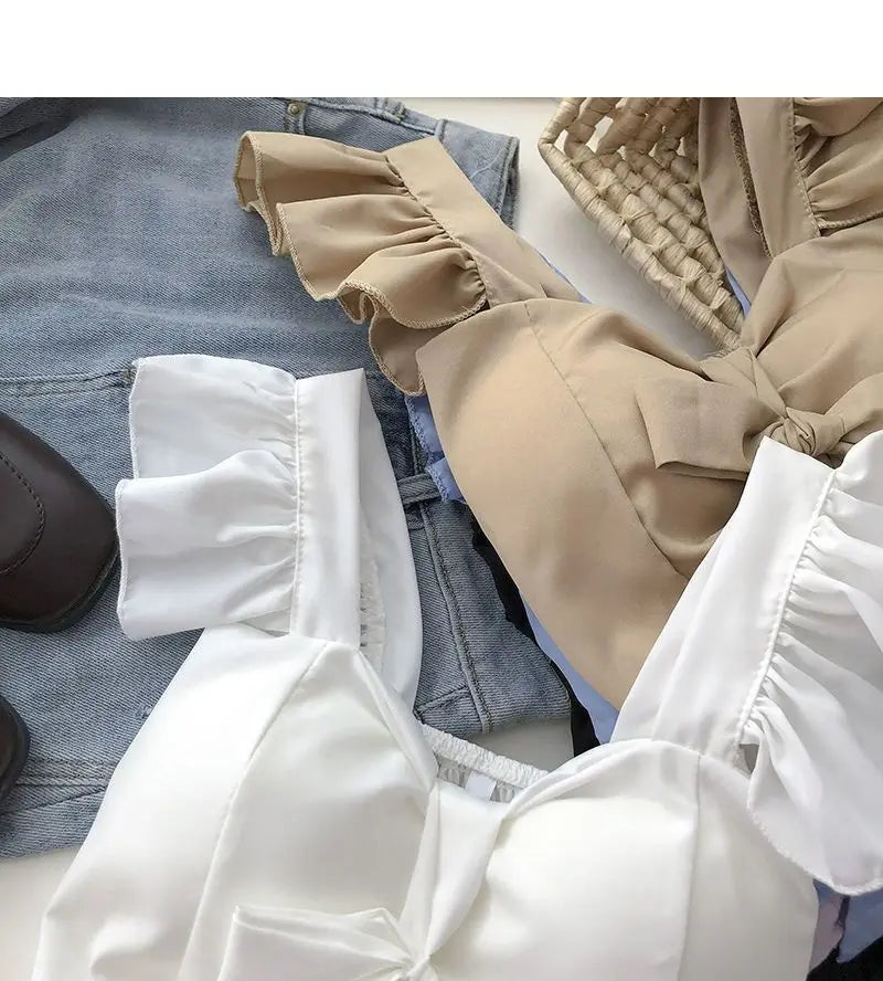 Crop Tops Camis Women Ruffles Sexy Elegant Simple Streetwear Vintage Summer Holiday Casual Young Aesthetic All-match Ulzzang New