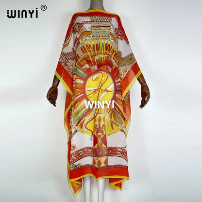 Printed Dresses For Women 2021 Fashion Design Loose Dress Batwing Maxi Long Femme Vestidos Summer Autumn Party Elegant Dress