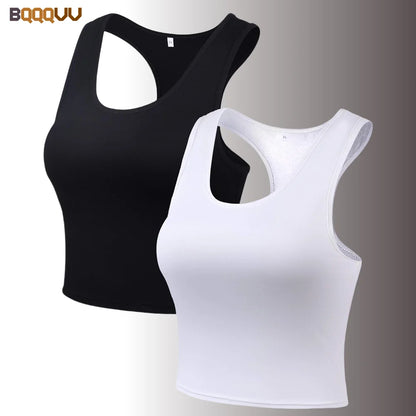 Sleeveless tank top for women, short top, elastic, for running, gym, sport, fitness, Summer, 1pc