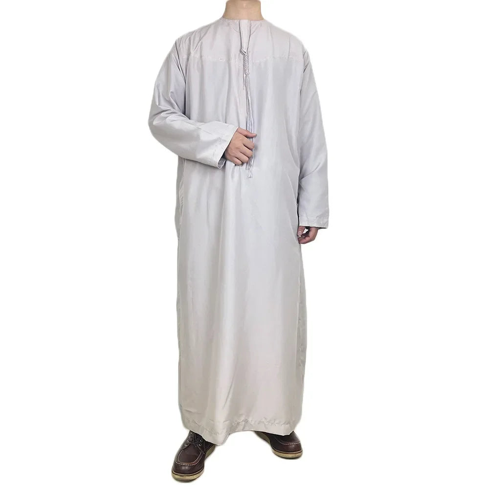 Middle East Arab Kaftan Men Muslim Clothing Solid Long-sleeved Round Neck Robes Causal Loose Men Jubba Thobe National Costumes