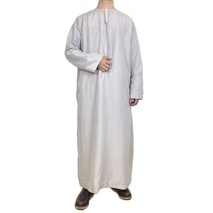Middle East Arab Kaftan Men Muslim Clothing Solid Long-sleeved Round Neck Robes Causal Loose Men Jubba Thobe National Costumes