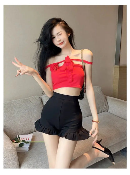 New Black Shorts for Women, Summer Style with High Waist, Slimming and Wide-leg, Casual Three-quarter Pants