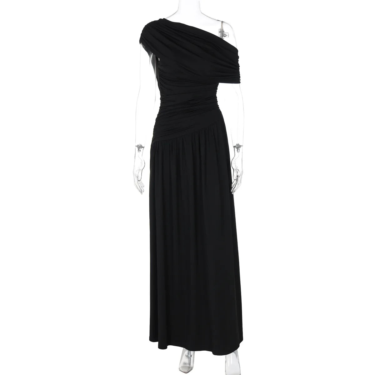 Seductive Dress Fashionable One-Shoulder Ruched Dress Minimalist Solid Asymmetrical Dress Irregular Hemline Wholesaler Gown