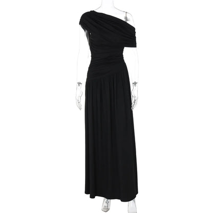 Seductive Dress Fashionable One-Shoulder Ruched Dress Minimalist Solid Asymmetrical Dress Irregular Hemline Wholesaler Gown
