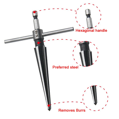 Woodwork Taper Reamer 3-13/5-16mm Wooden Board Electric Drill Hole Expanding Chamfer and Deburring Hexagonal Handle Cut Tool