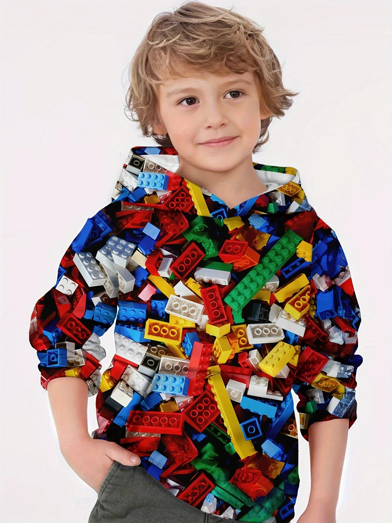 Kids Clothes Boy Hoodies Girl Clothes Long Sleeve Building Block Print Casual Kids Summer Autumn Clothes Top Children&