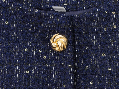 Women 2025 Fashion Blue Tweed Blazer Coat With Belt Female Short Sleeve Outerwear