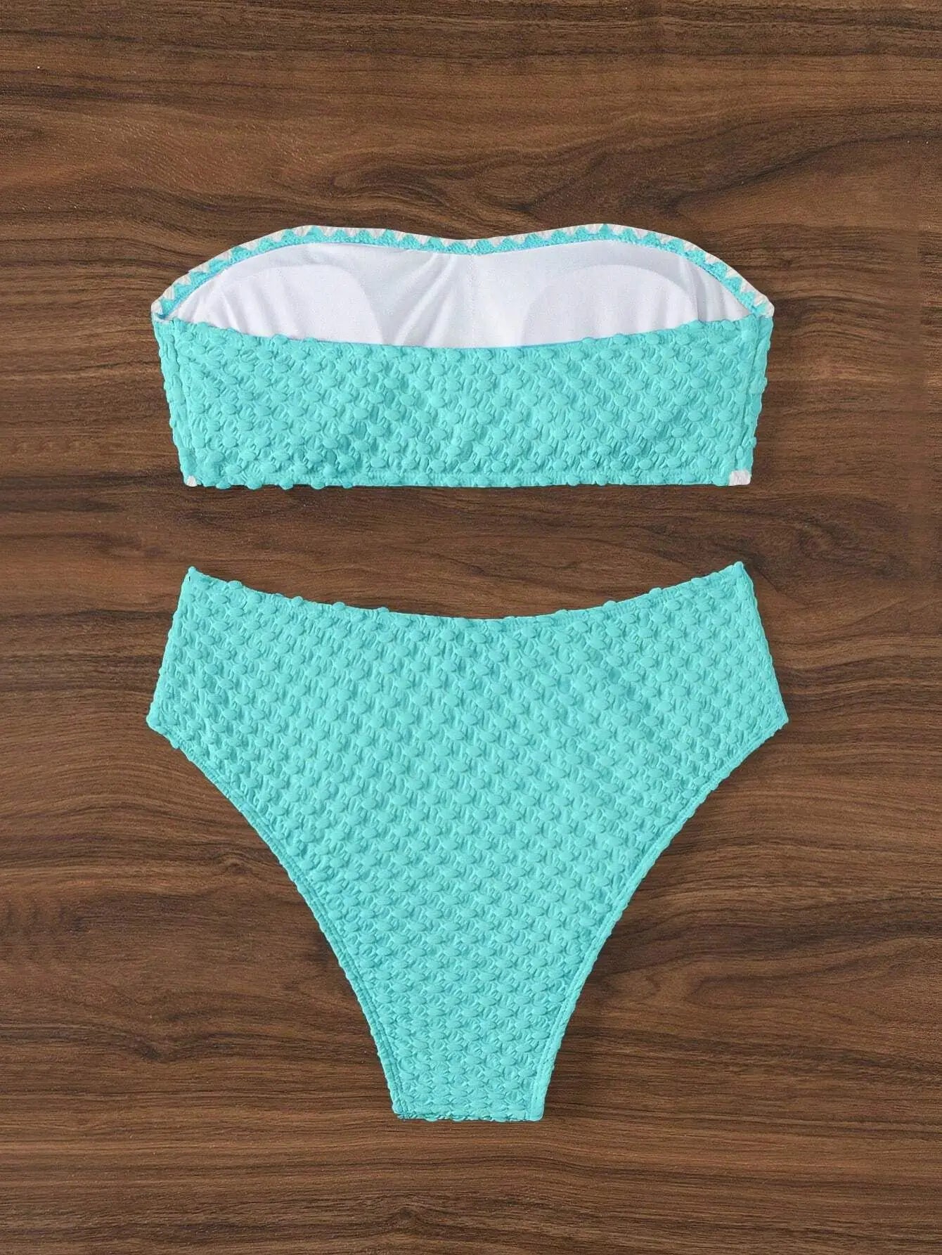 Swimwear White 2 Piece Strapless Swimsuit for Women Sexy Bandeau Backless Bikini Set Lace-up Patchwork Bathing Suit 2025 New