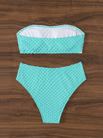 Swimwear White 2 Piece Strapless Swimsuit for Women Sexy Bandeau Backless Bikini Set Lace-up Patchwork Bathing Suit 2025 New