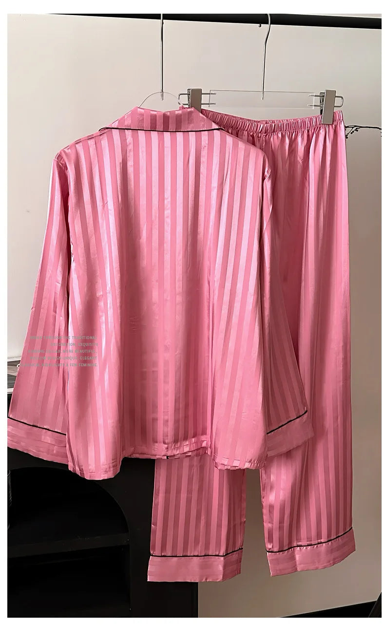 Female Pajamas Loungewear Two-Piece Set Spring Autumn New Rayon Sleepwear Pyjama Pour Femme Sexy Loose Home Clothes Lingerie