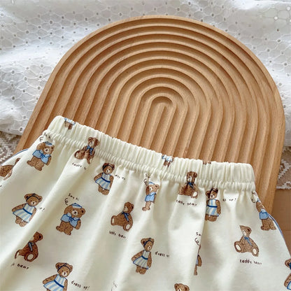 Kids Fashion: Short Sleeve Home Wear Set 2PCS , Thin Style with Cute Bear Prints, A Class Infant Clothing Set for Boys 3M-3Y