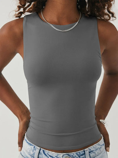 Sleeveless tight bottom shirt, round neck I-shaped solid color top, casual vest