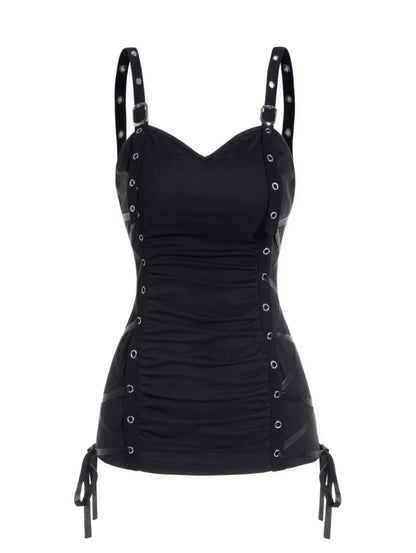 Summer Tank Tops for Women Plain Color Tank Top Ruched Grommet Lace Up Casual Sleeveless Tops топ женский