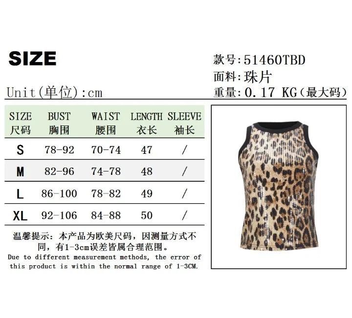 Tank Top for Women 2025 Summer New Pearl Leopard Print Small Sleeveless T-shirt Sexy Exposed Navel and Waist Color Blocked Vest