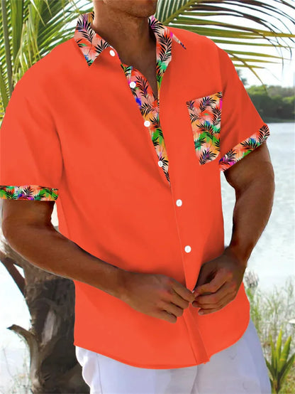 Button up shirt for men, Hawaiian shirt, strawberry short sleeved button up shirt, summer beach shirt, men&