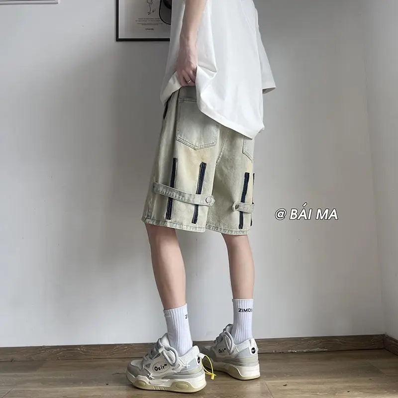 Denim Shorts Wear Five-point Summer Thin Style Trendy Street-fried Street-style Loose Straight Men&