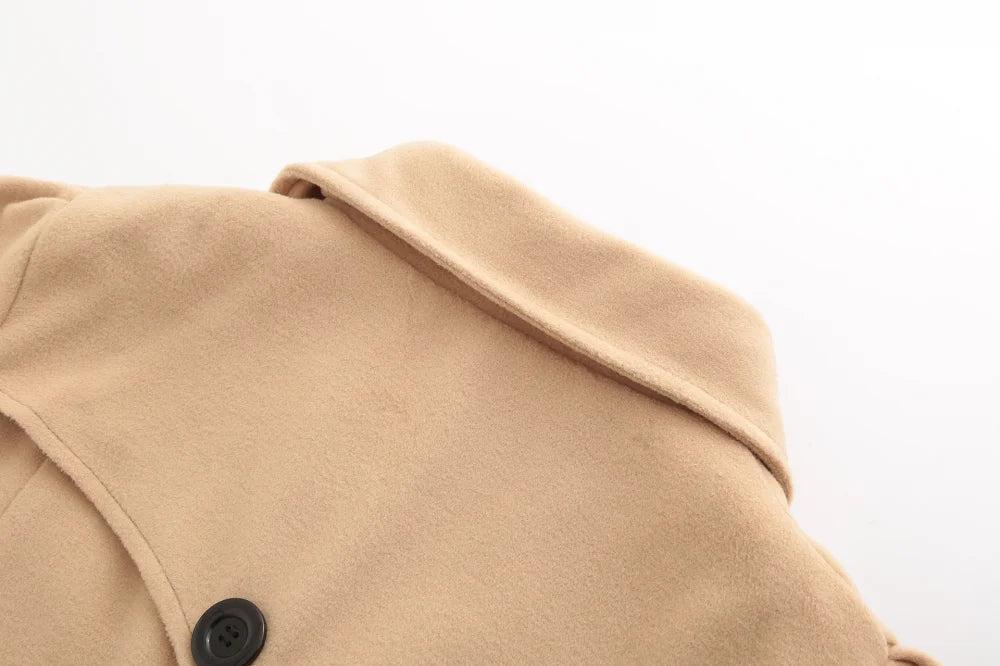 Women Fashion Autumn Winter New Wool Blend Warmth Loose Long Coat Jacket Double Breasted Elegant Slim Lady Windbreaker