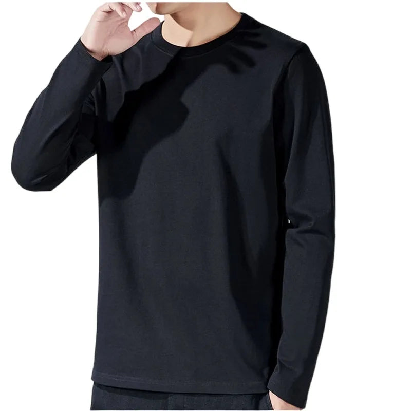 T Shirt For Men Cotton Long Sleeve T-shirts Solid Color Men&