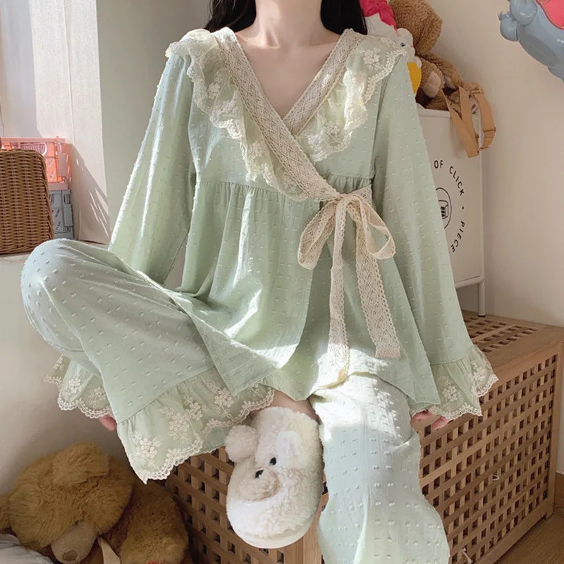 Pajama Pants Princess Sleepwear Lace Pajamas Sleeping Pajamas Women Home Clothes for Women Homewear Home Set Female Cute Pjs