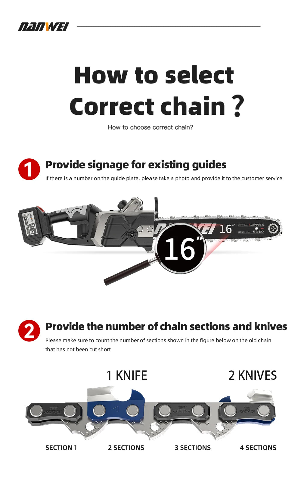 NANWEI Chains for electric chain saws 4/6/8/10/12/16 inch wood saws chain saws