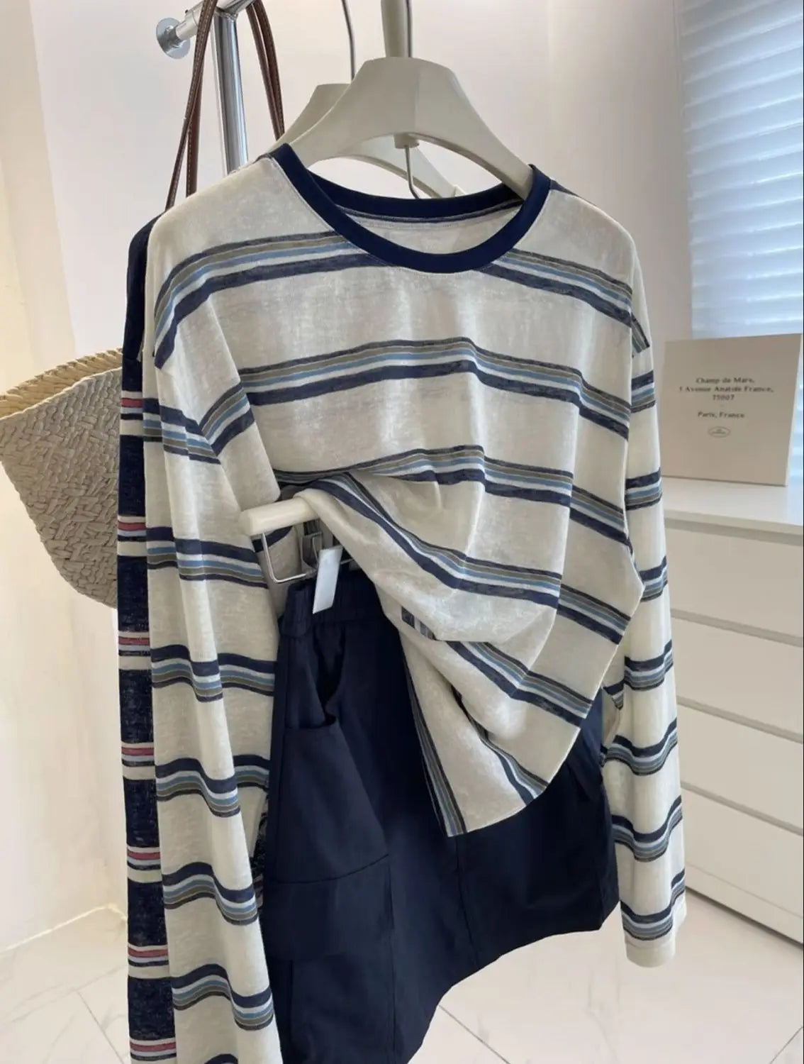 Women Clothes Spring Autumn Fashion Simplicity All-match Striped Color Blocking O-neck Ladies Appear Thin Lazy Wind Long Sleeve
