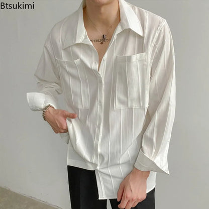 High-end Men Clothing Long Sleeve Business Social Shirts Fashion Drapped Solid All-match Blouse Non-ironing Dress Shirts for Men