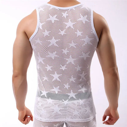 Mens Undershirts Sleeveless Gay Transparent Solid Tops Tees Vest Mesh Sexy Male Shirt Men Summer Wear Undershirts