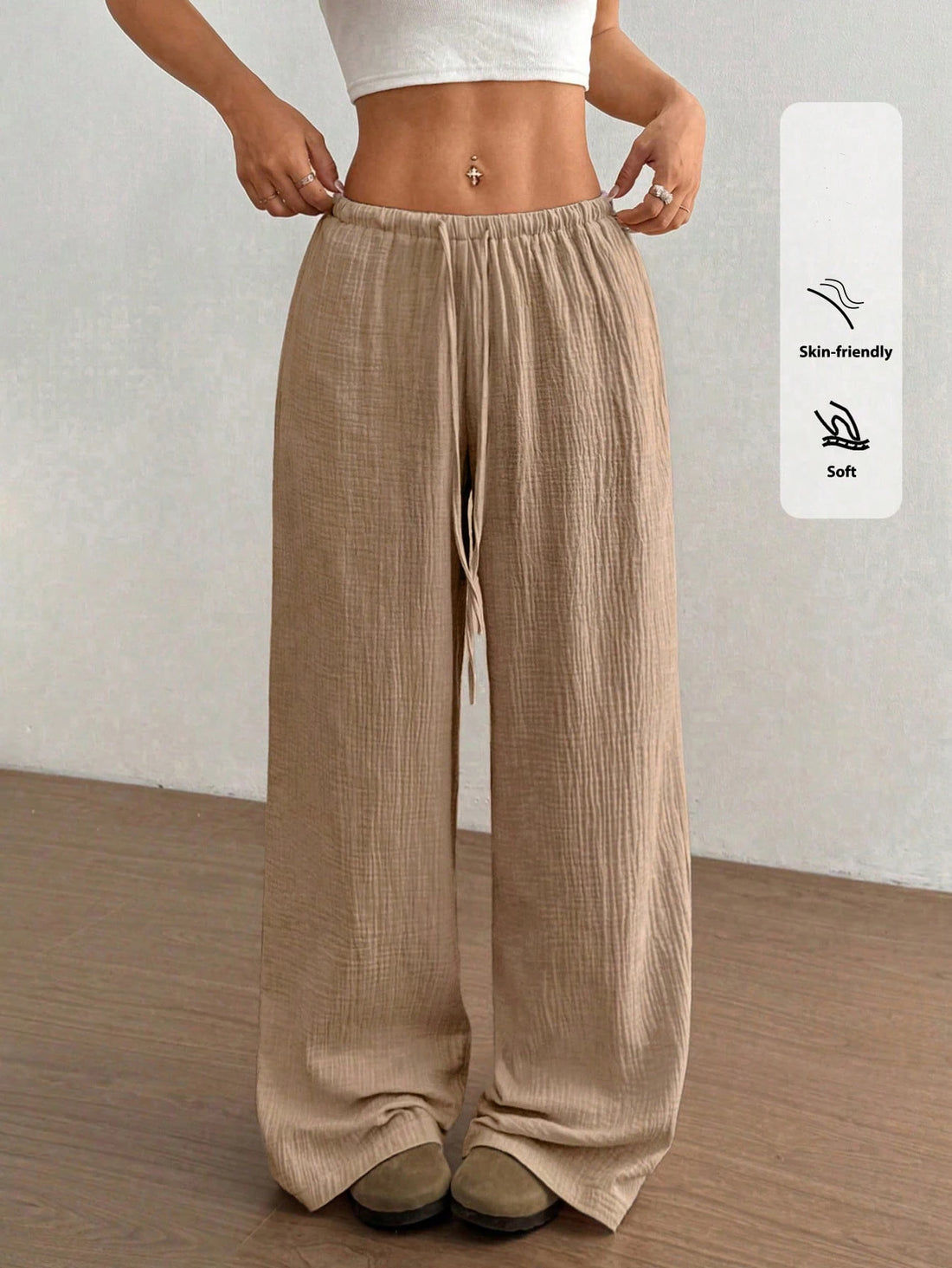 Womens Low Rise Palazzo Pants Casual Straight Long Pants Comfy Breathable Lounge Dressy Travel Vacation Beach Slacks