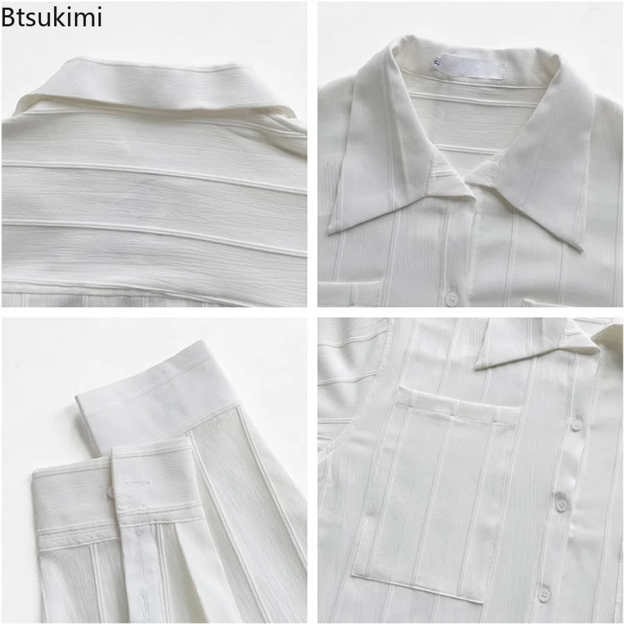 High-end Men Clothing Long Sleeve Business Social Shirts Fashion Drapped Solid All-match Blouse Non-ironing Dress Shirts for Men