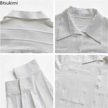 High-end Men Clothing Long Sleeve Business Social Shirts Fashion Drapped Solid All-match Blouse Non-ironing Dress Shirts for Men